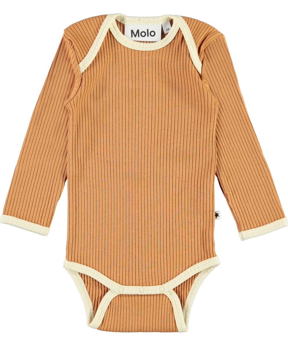 Faros - Deer - Brown organic baby bodysuit with light yellow edges