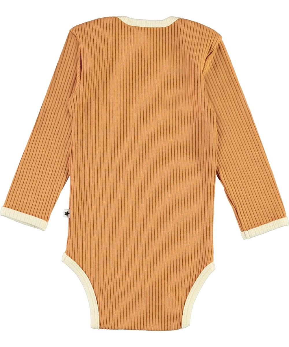 Faros - Deer - Brown organic baby bodysuit with light yellow edges
