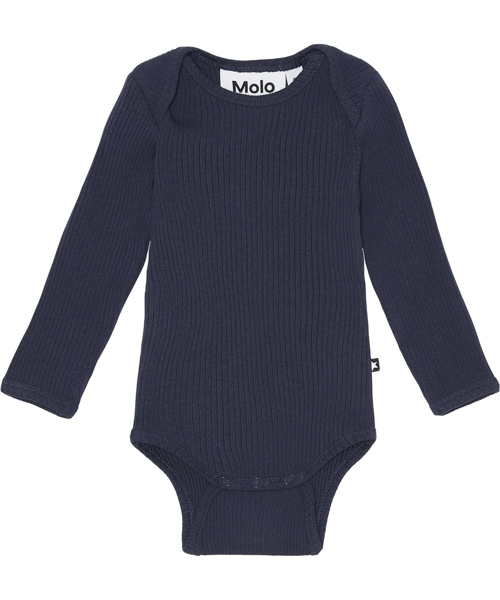 Faros - Galaxy Blue - Blue organic unisex baby bodysuit in rib