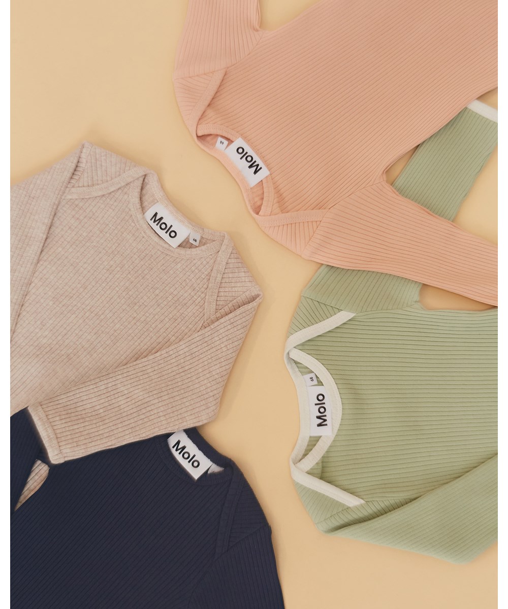 Faros - Oatmeal Melange - Beige organic unisex baby bodysuit in rib