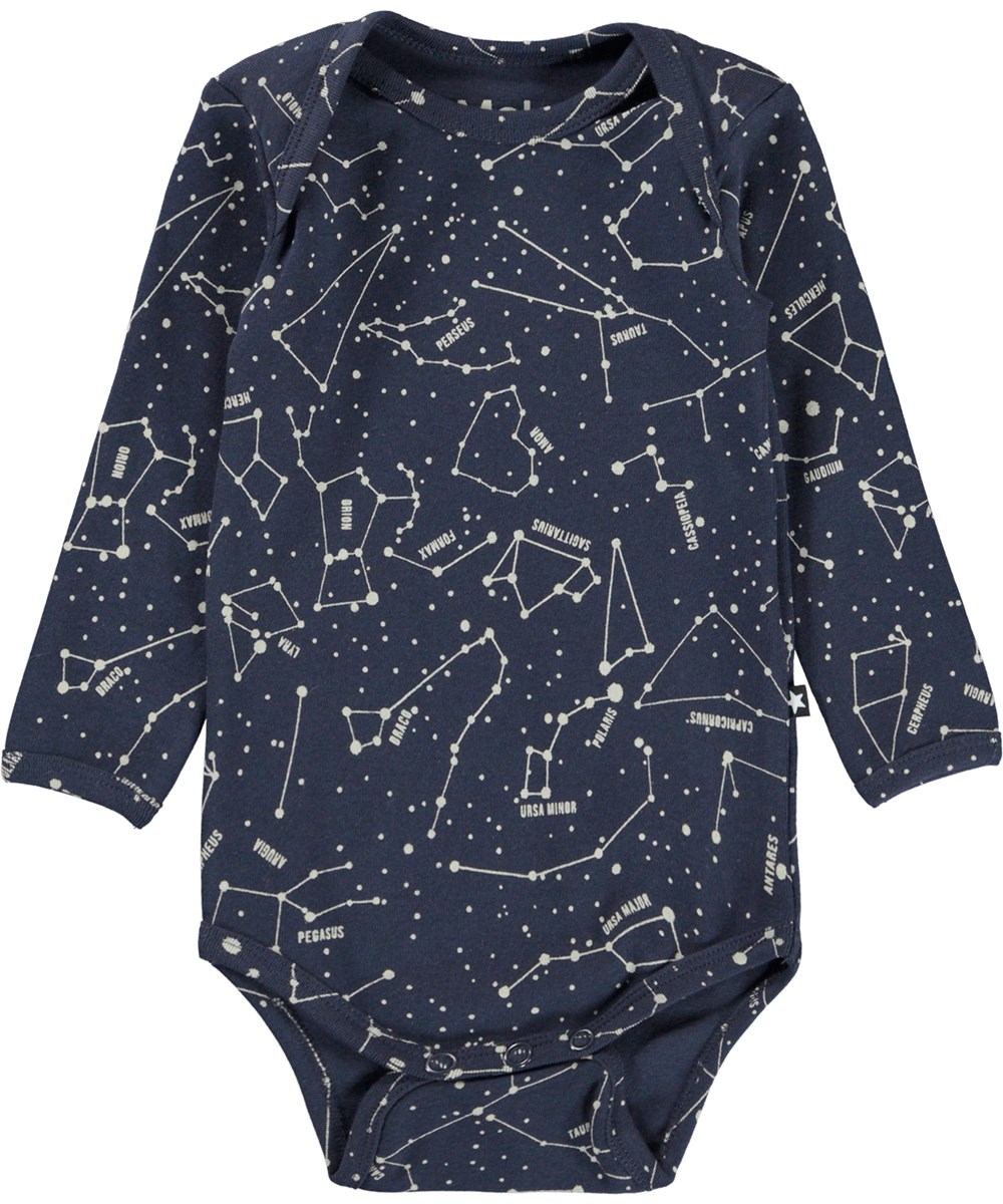 Faros - Star Maps - Blauwe biologische rompertje met astrologie kaart