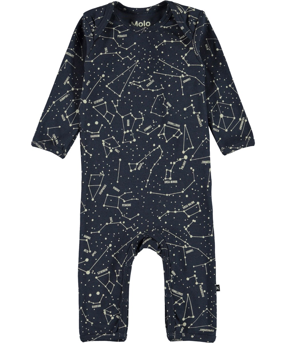 Faso - Star Maps - Blauwe biologische babypakje met een print van de astrologische kaart