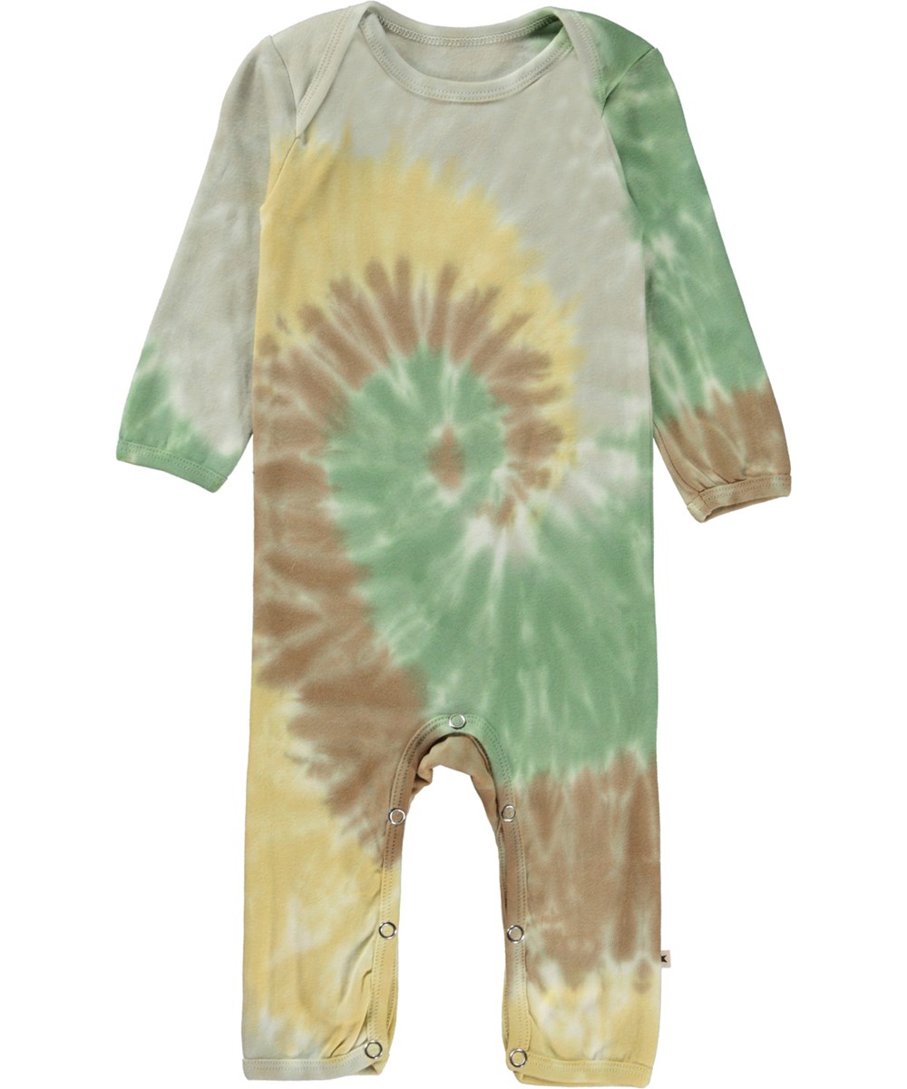Faso - Swirly Tie Dye - Tie-dye spiral print baby romper with long legs