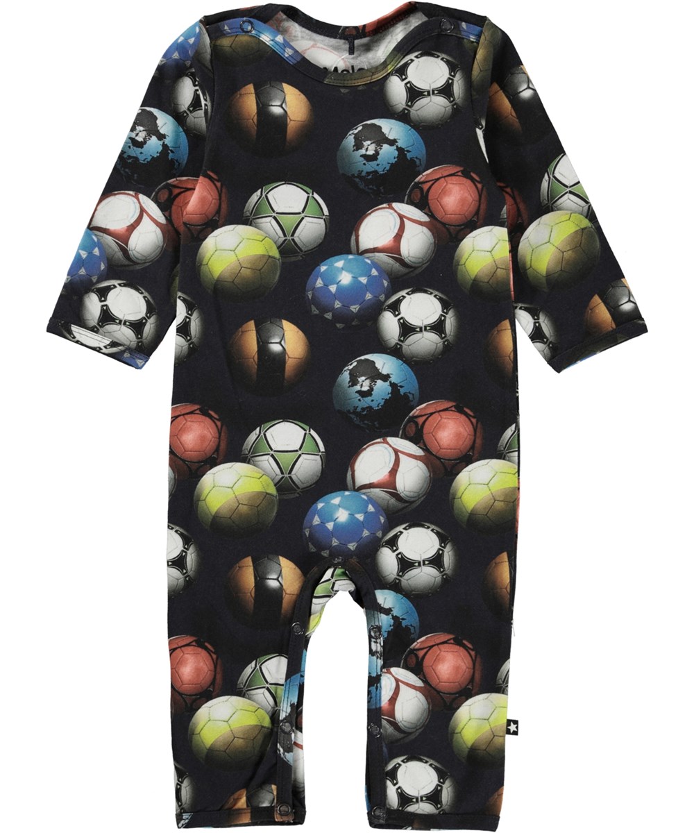 Fenez - Footballs Blue - Organic baby bodysuit with football print 