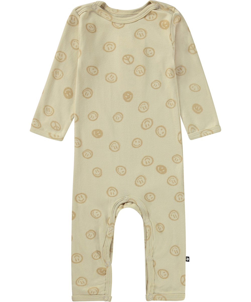 Fenez - Happy Sandy - Beige biologische babypakje met smiley print