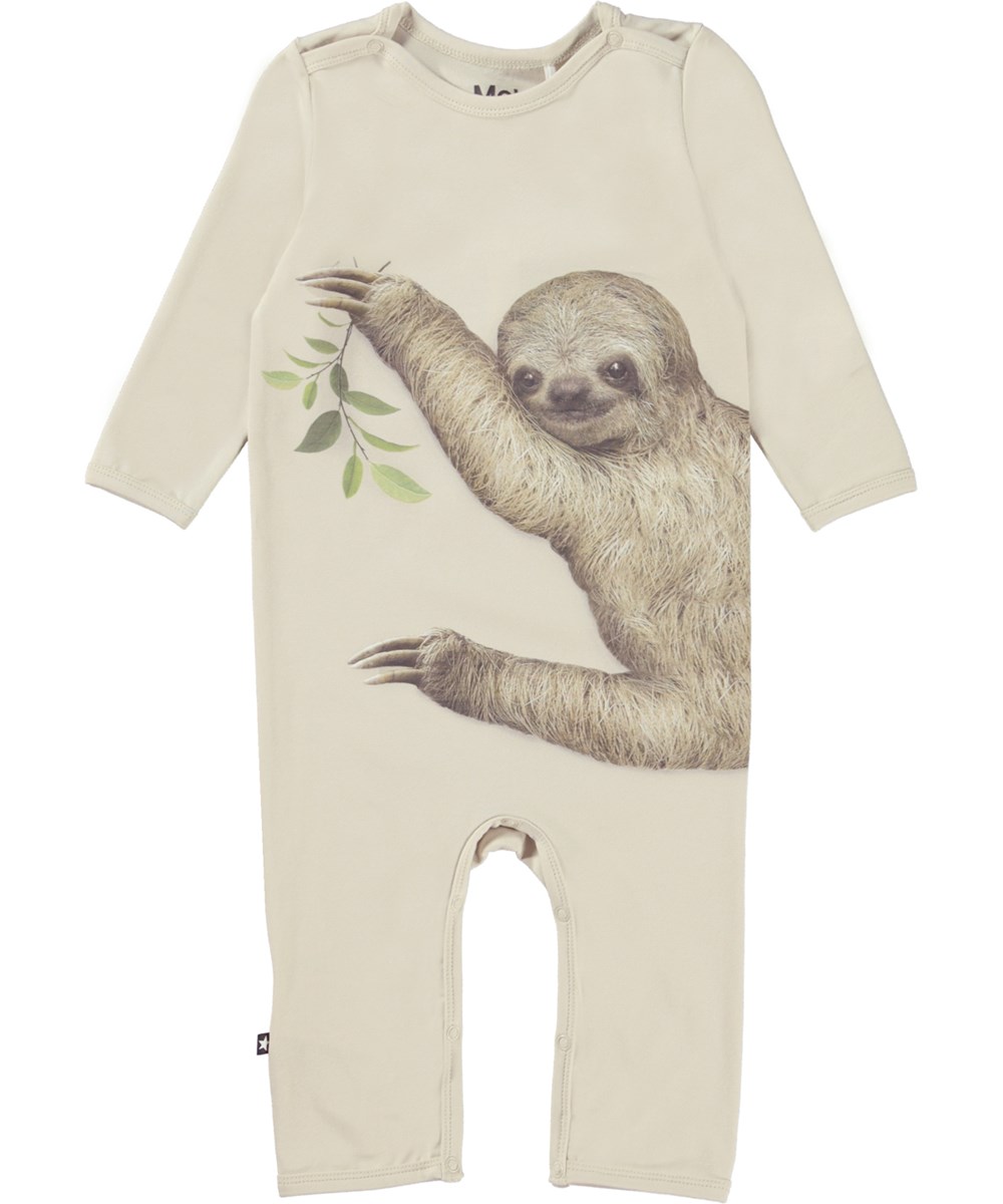 Fenezo - Overcast - Beige baby romper with sloth print