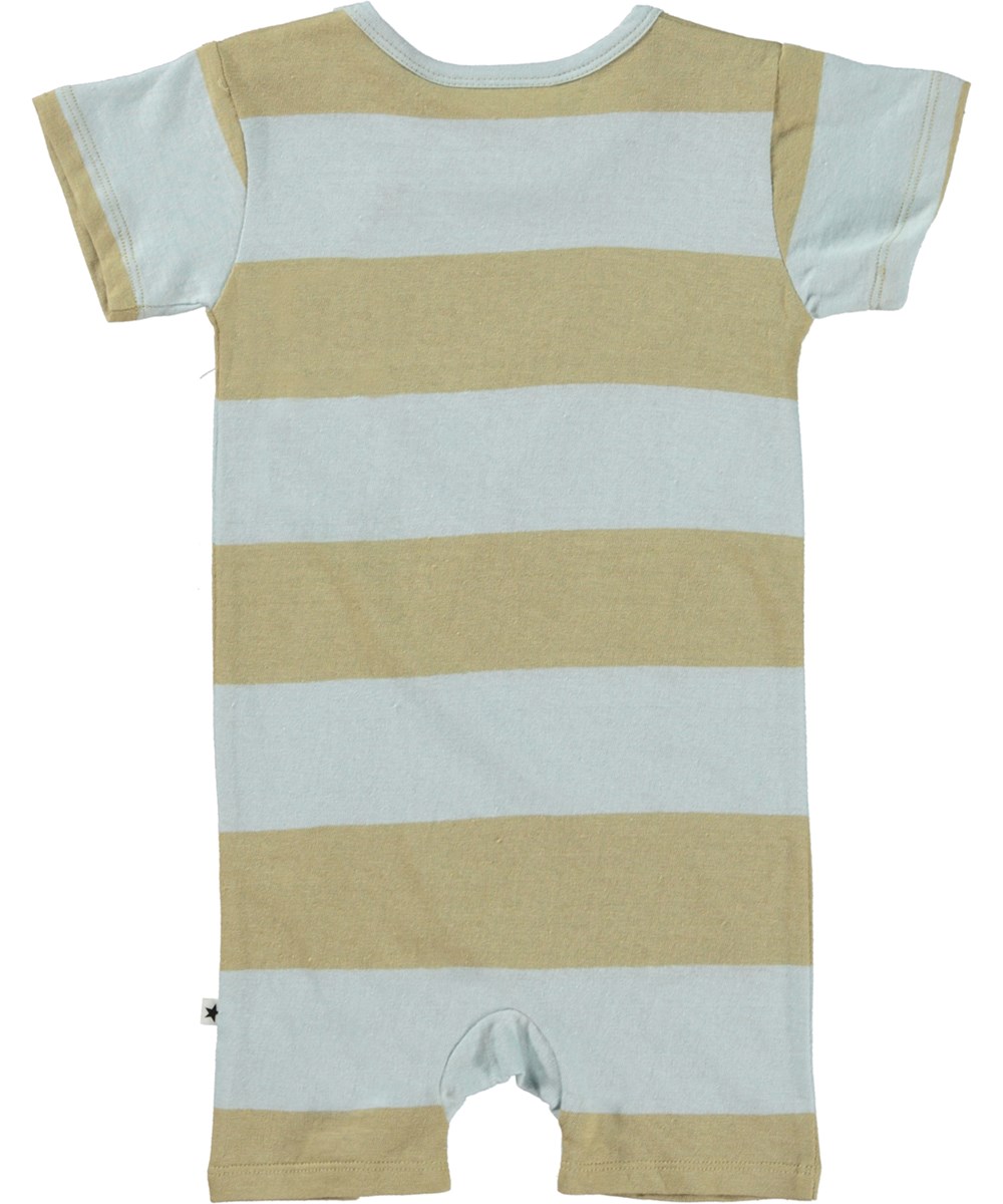 Finn - Iced Blue Stripe - Striped baby romper in green/brown and blue