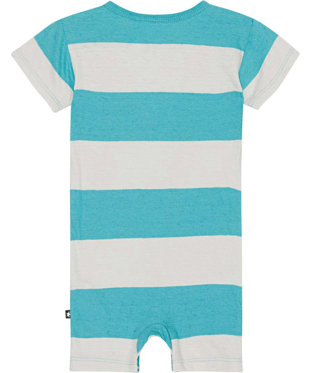 Finn - Pacific Shell - Short sleeve, sand coloured and teal striped suit in soft cotton 