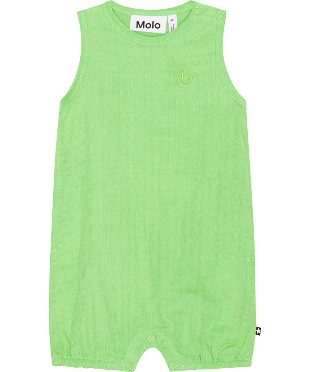 Forever - Grass Green - Light green baby romper in organic cotton with snaps between the legs