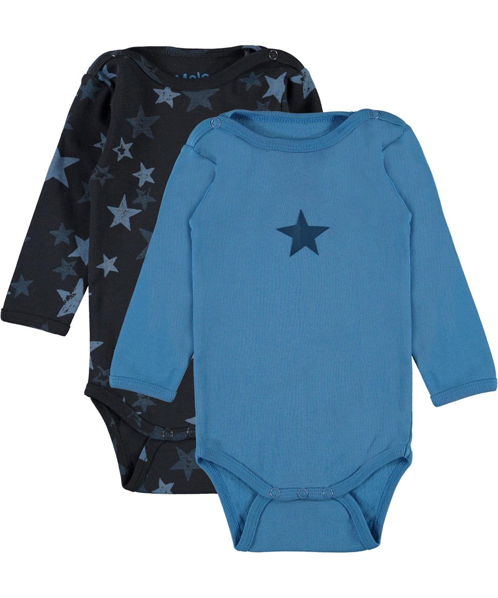 Foss 2-Pack - Aqua Sea Star - Organic 2-pack baby bodysuit blue and stars 