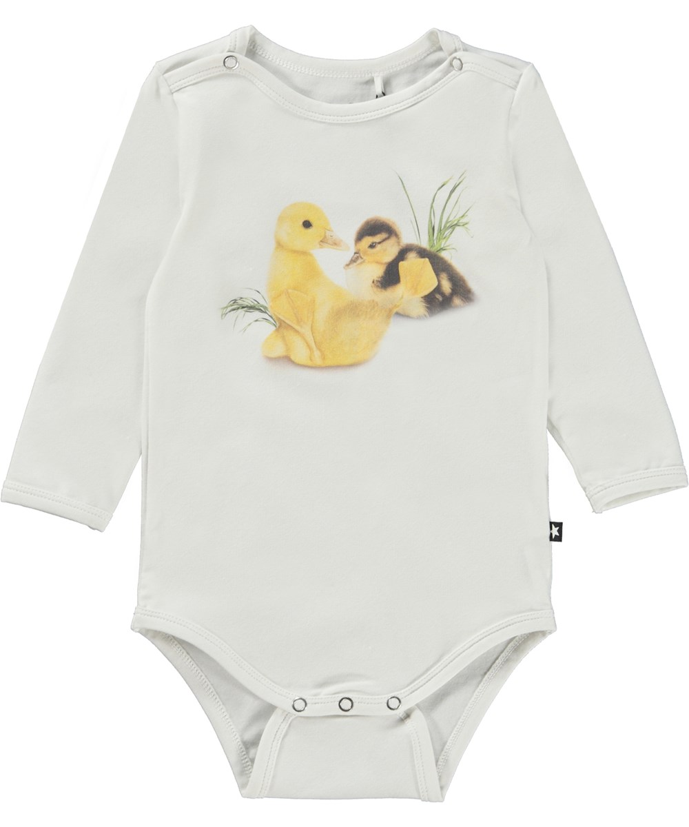 Foss - Ducklings Life - White baby bodysuit with duckling print