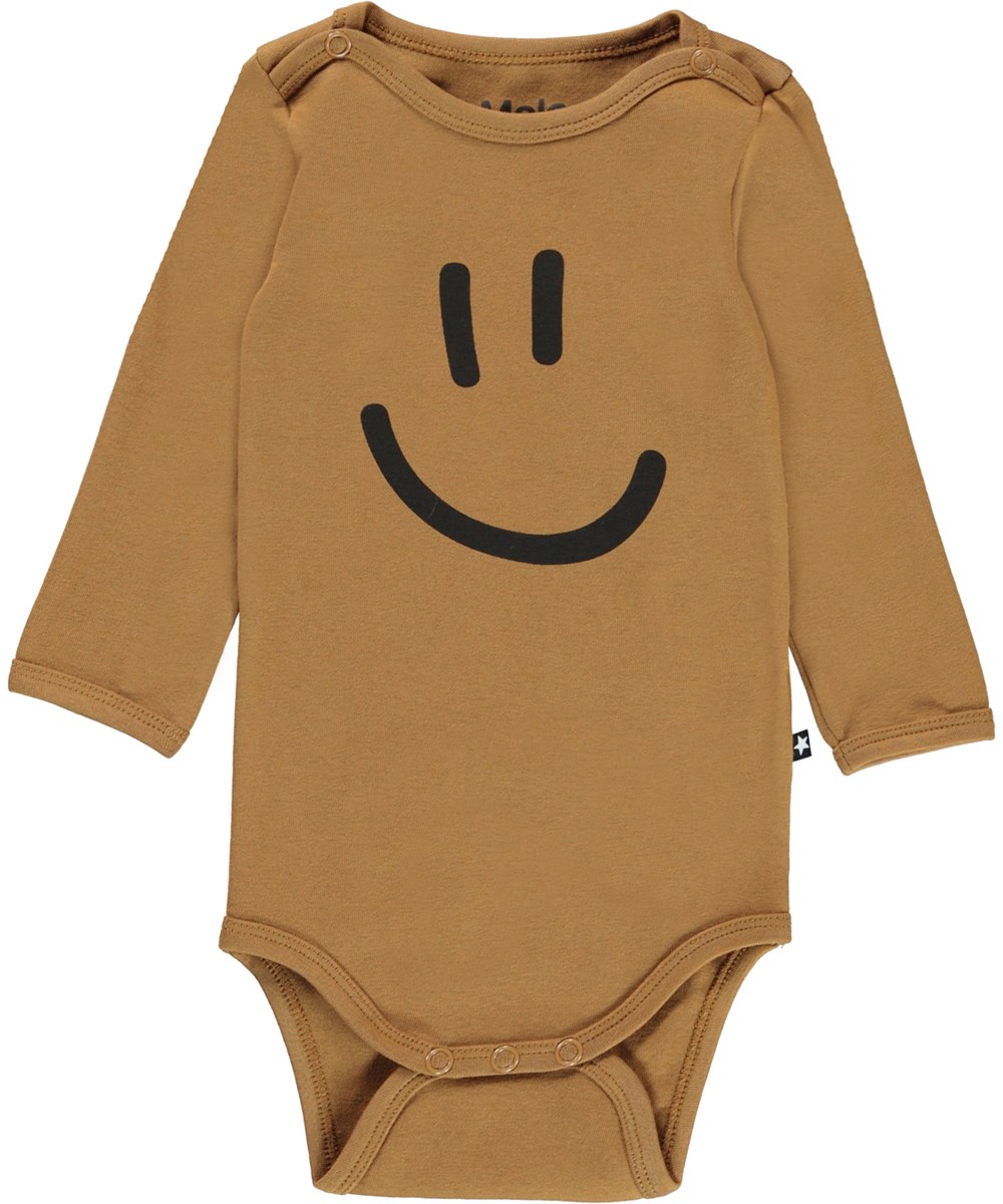 Foss - Earthy - Brown organic baby bodysuit with smiley face