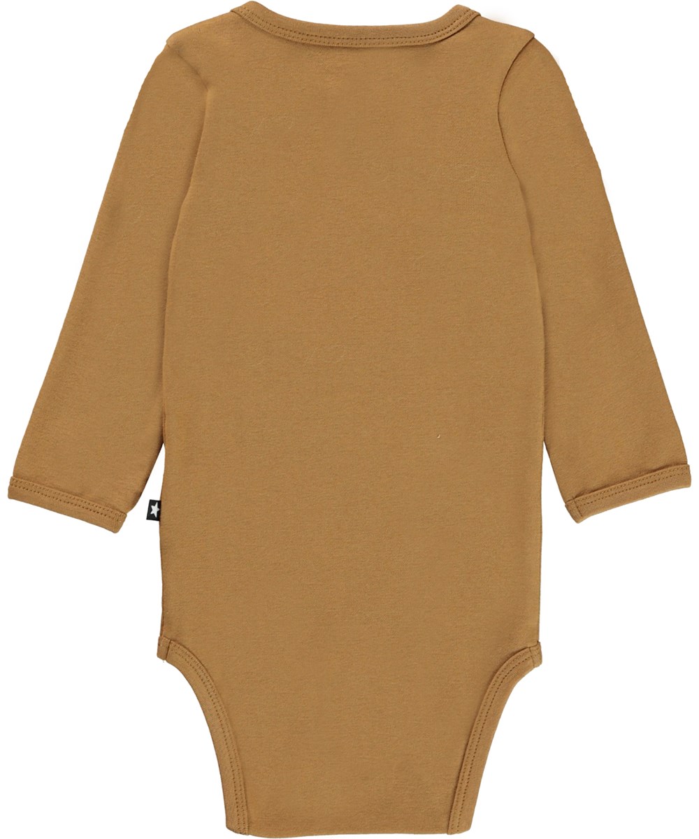 Foss - Earthy - Brown organic baby bodysuit with smiley face
