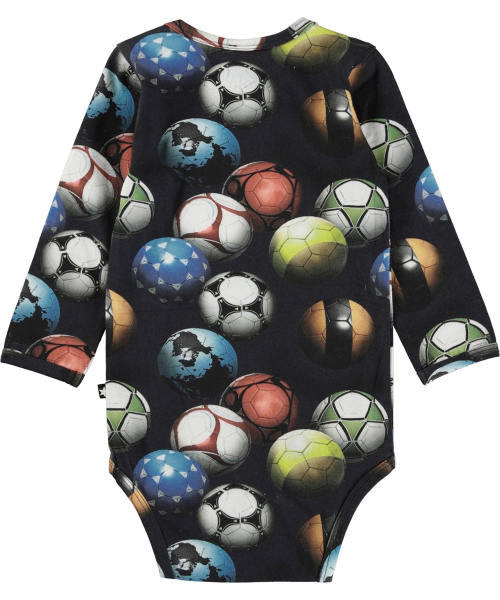 Foss - Footballs Blue - Organic baby bodysuit with football print