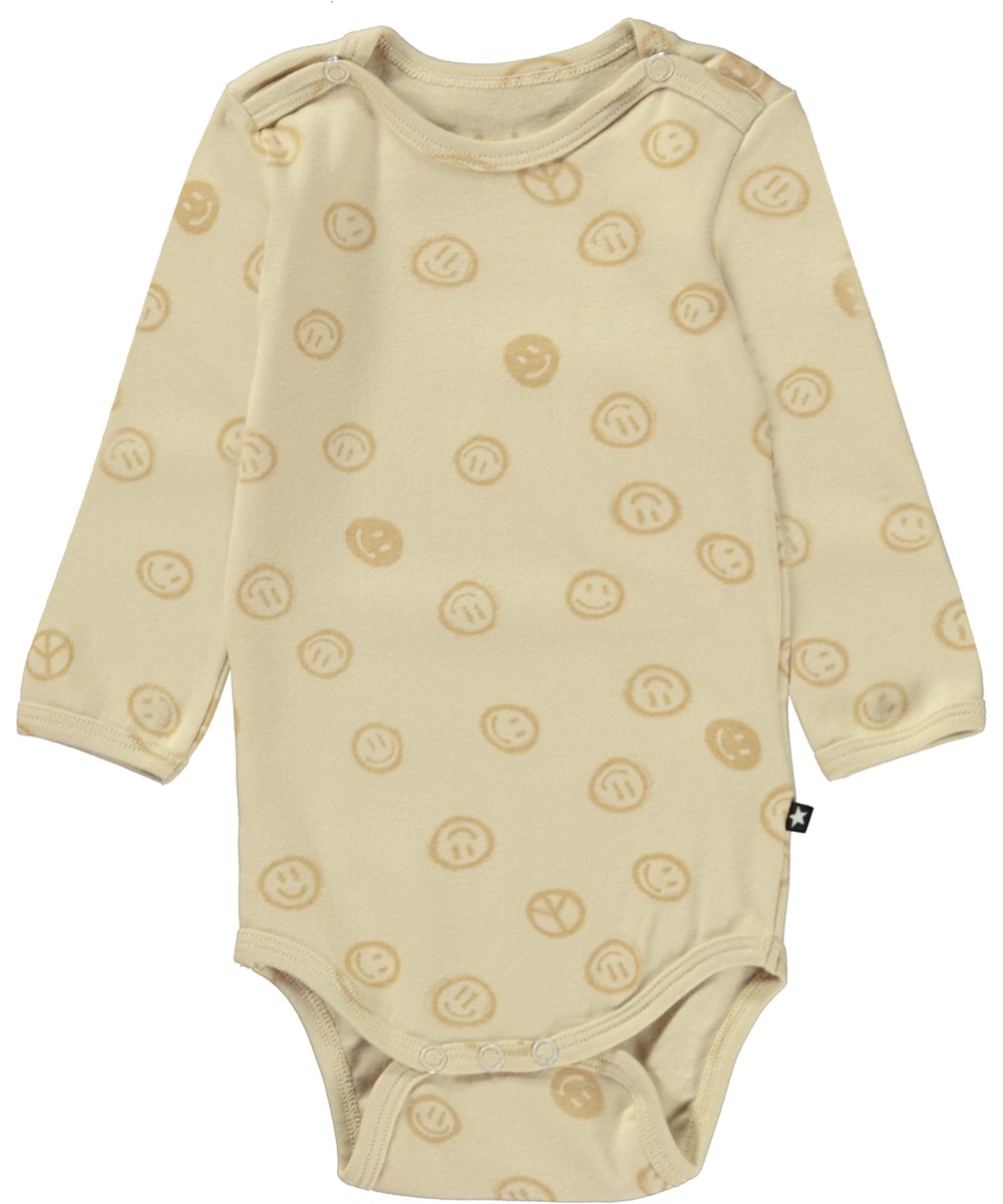 Foss - Happy Sandy - Beige biologische rompertje met smiley print