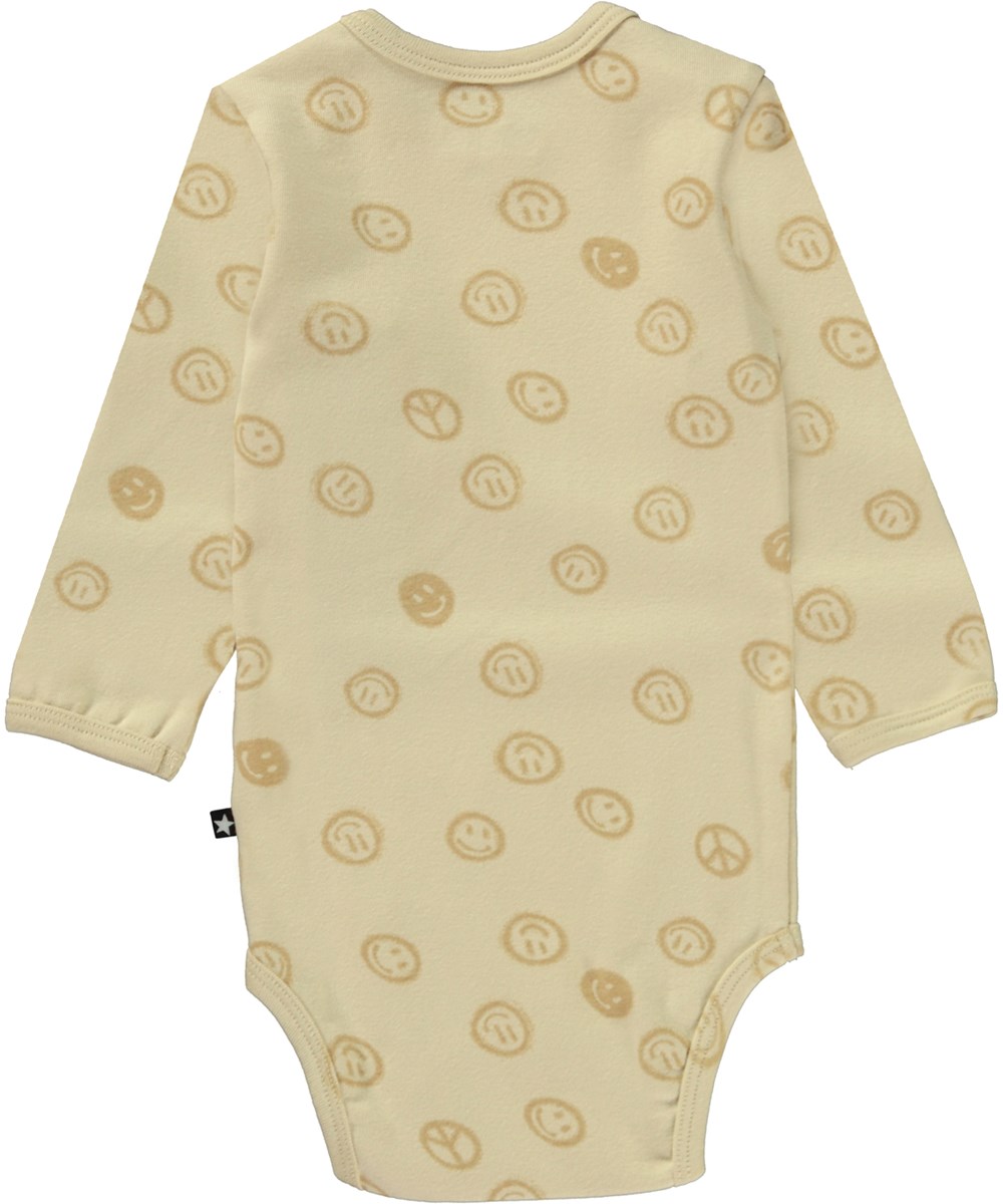 Foss - Happy Sandy - Beige biologische rompertje met smiley print
