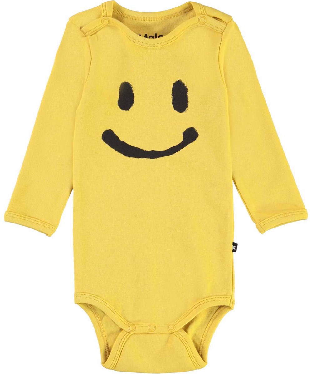 Foss - Hazy Sun - Yellow organic bodysuit with big smiley