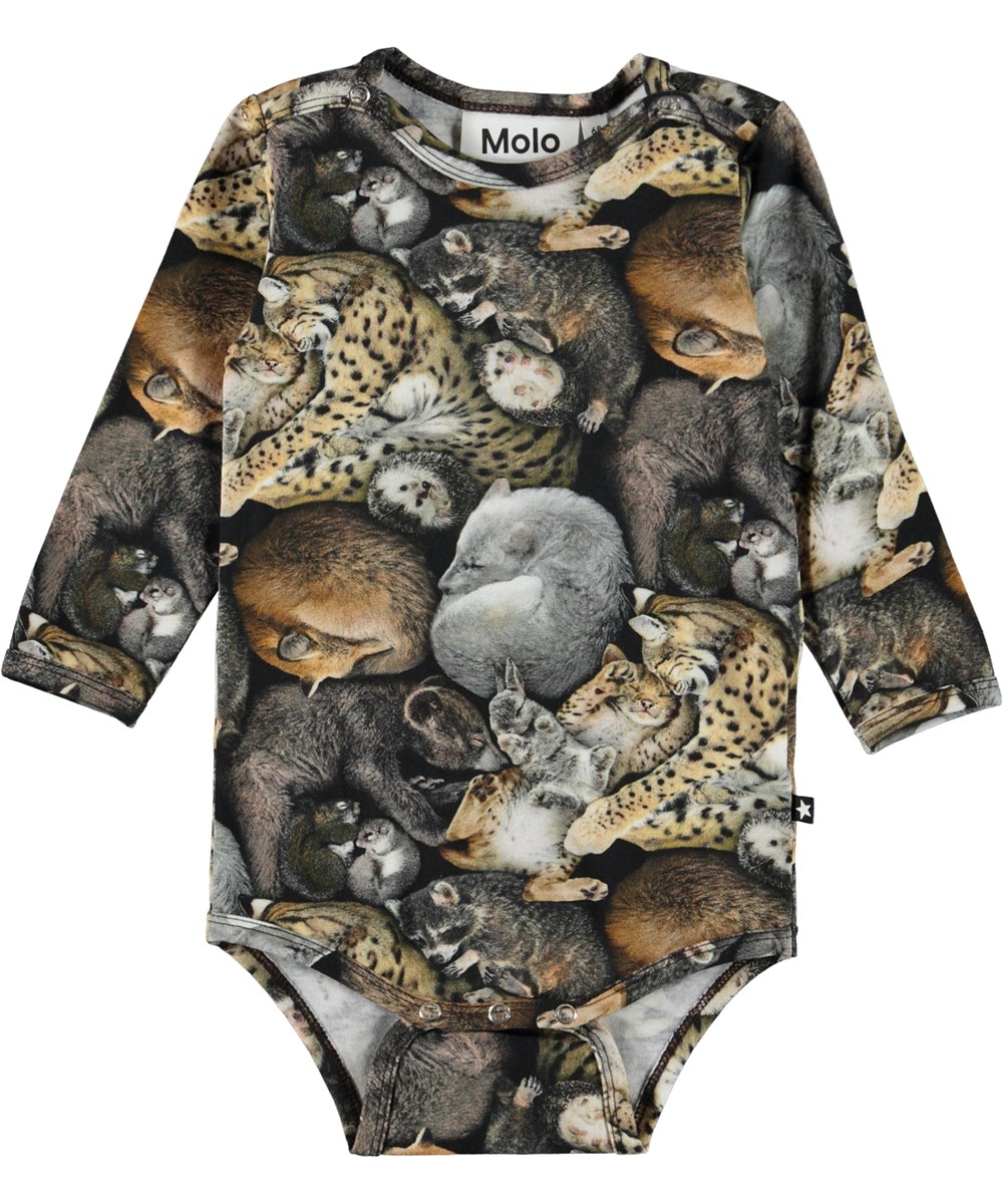 Foss - Hibernation - Brown organic baby bodysuit with sleeping animals
