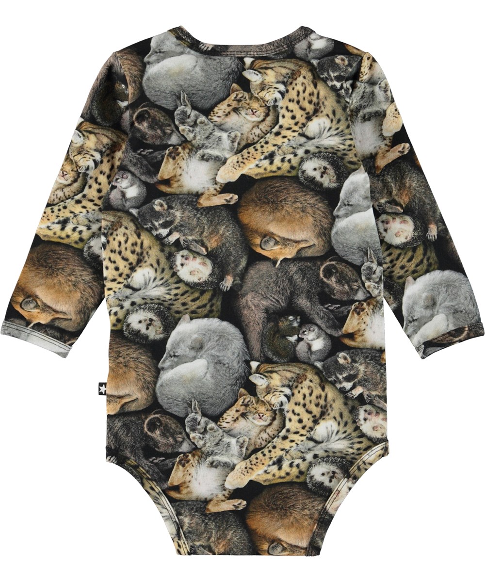 Foss - Hibernation - Brown organic baby bodysuit with sleeping animals