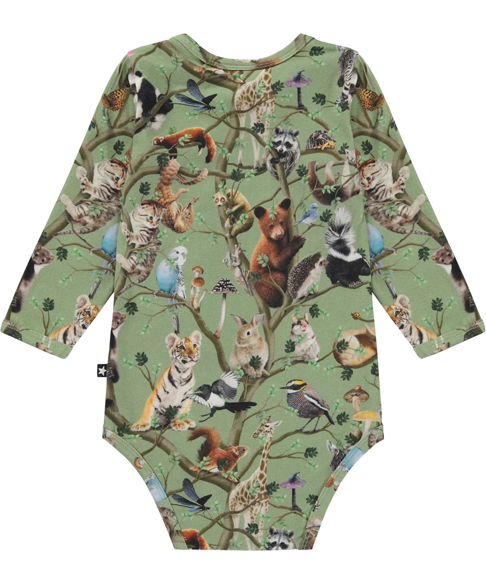 Foss - Living Tree - Green organic baby bodysuit in all over animal print 