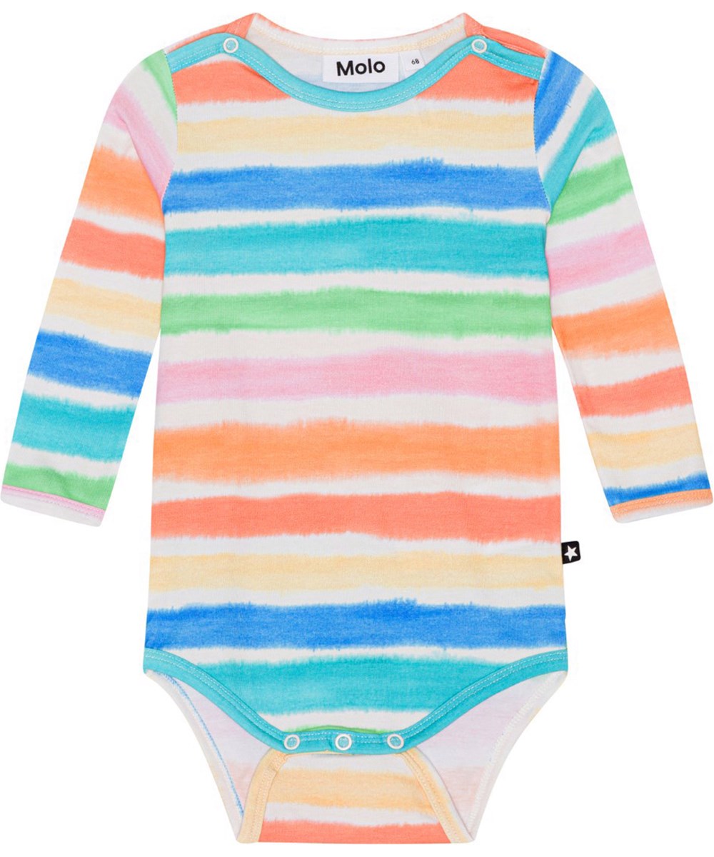Foss - Multi Colours - Kleurrijke rompertje van biologisch katoenen jersey met lange mouwen en een gestreepte print