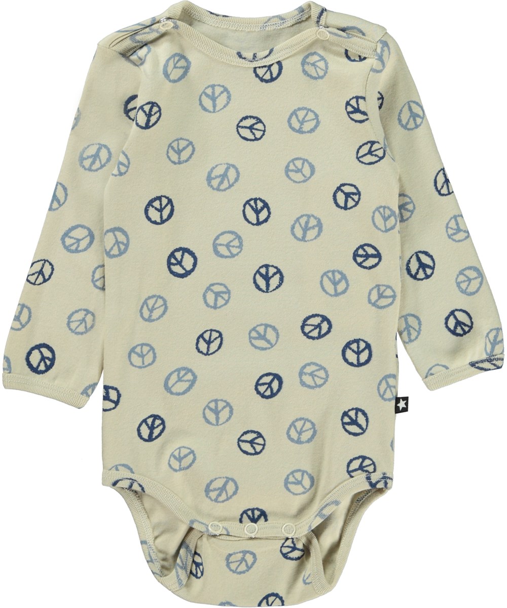 Foss - Peace All Over - Beige baby bodysuit with print of peace sign