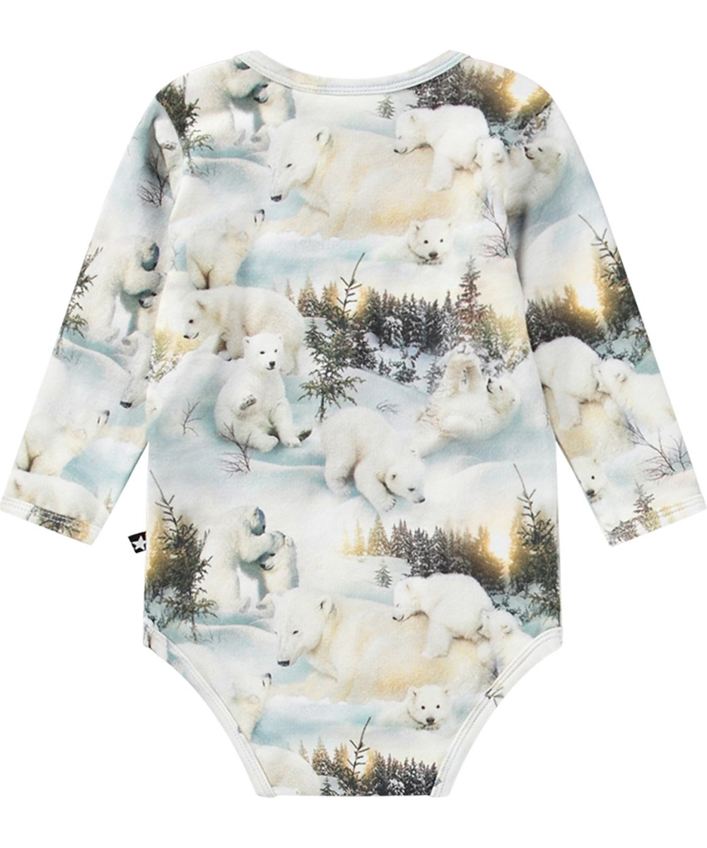 Foss - Snowy Bears - Long-sleeved baby bodysuit with polar bear print made from organic cotton