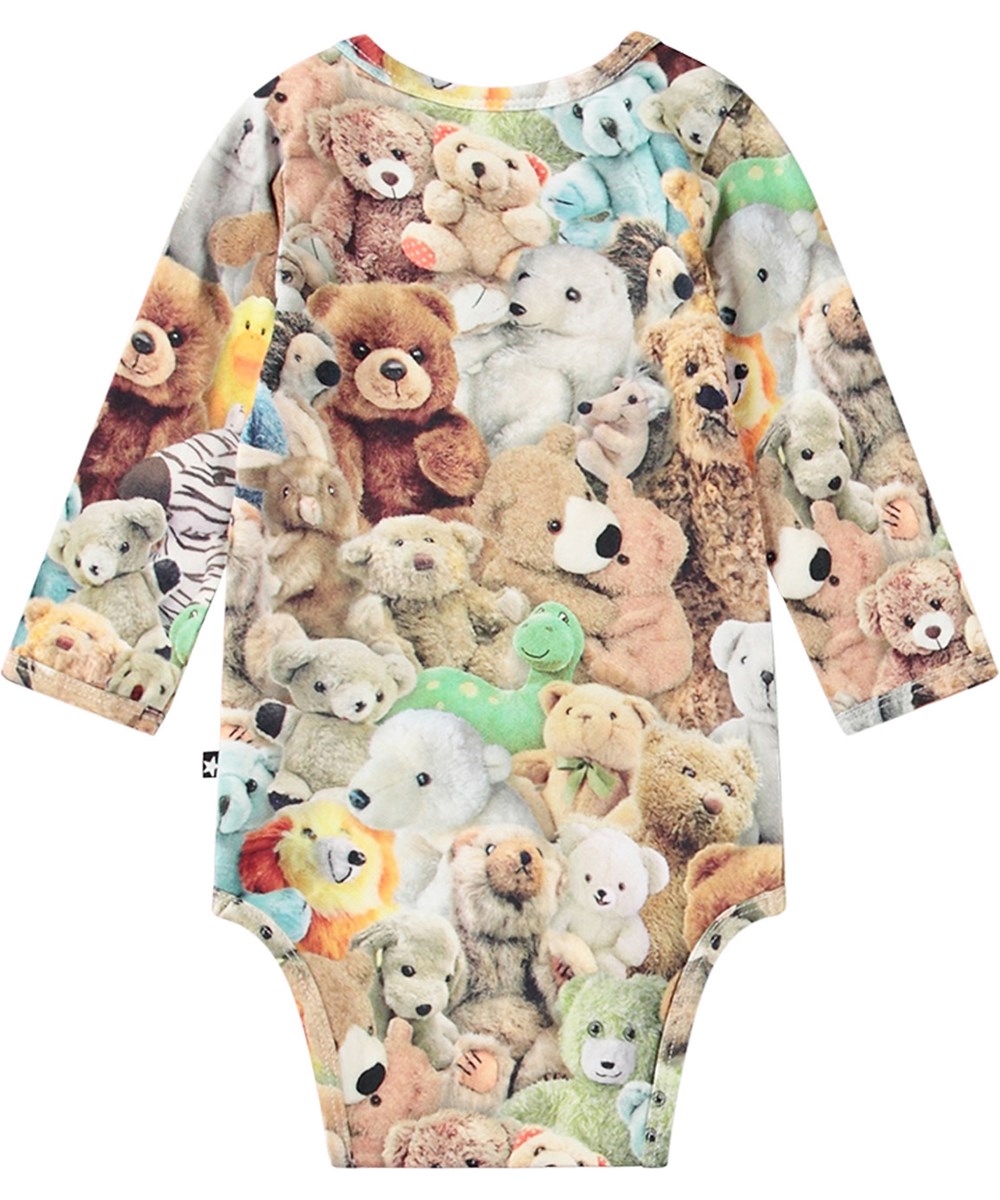 Foss - Teddy Friends - Multicoloured long-sleeved baby bodysuit made from organic cotton with a teddy bear print.