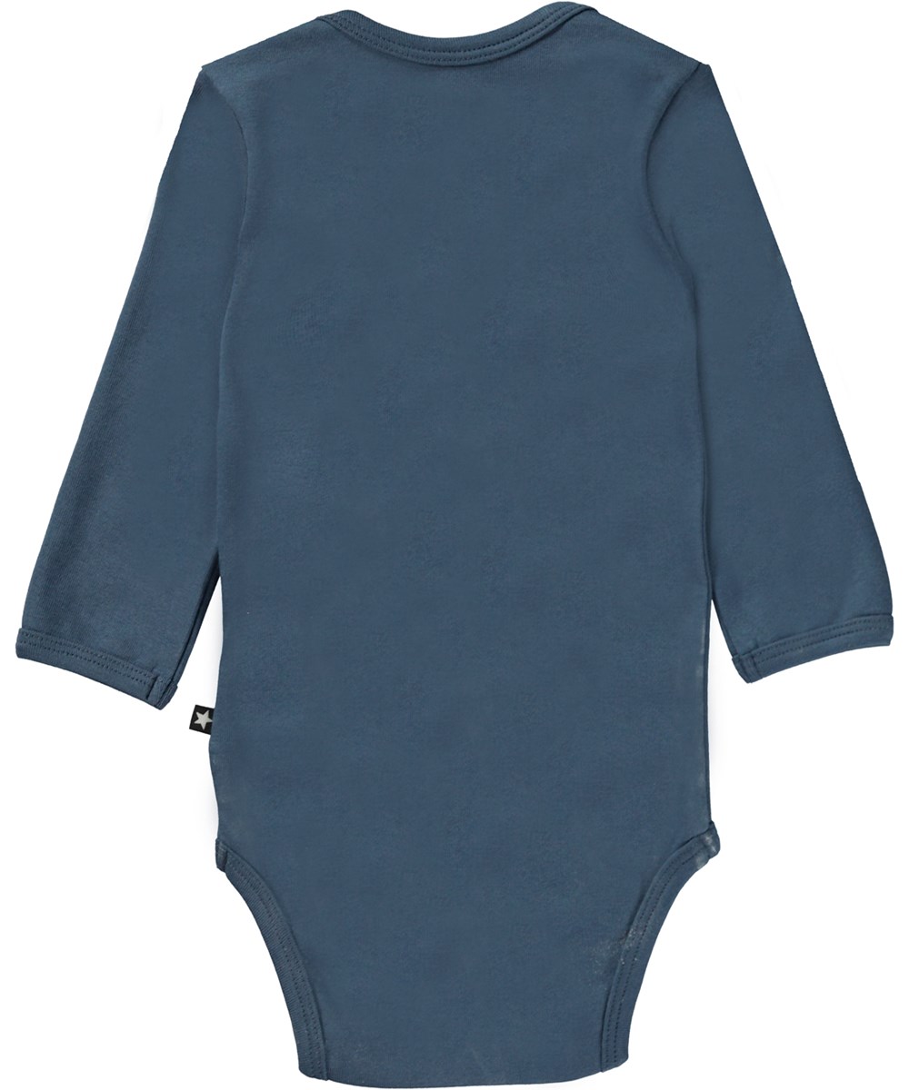 Foss - Twilight - Dark blue organic baby bodysuit in smiley face print