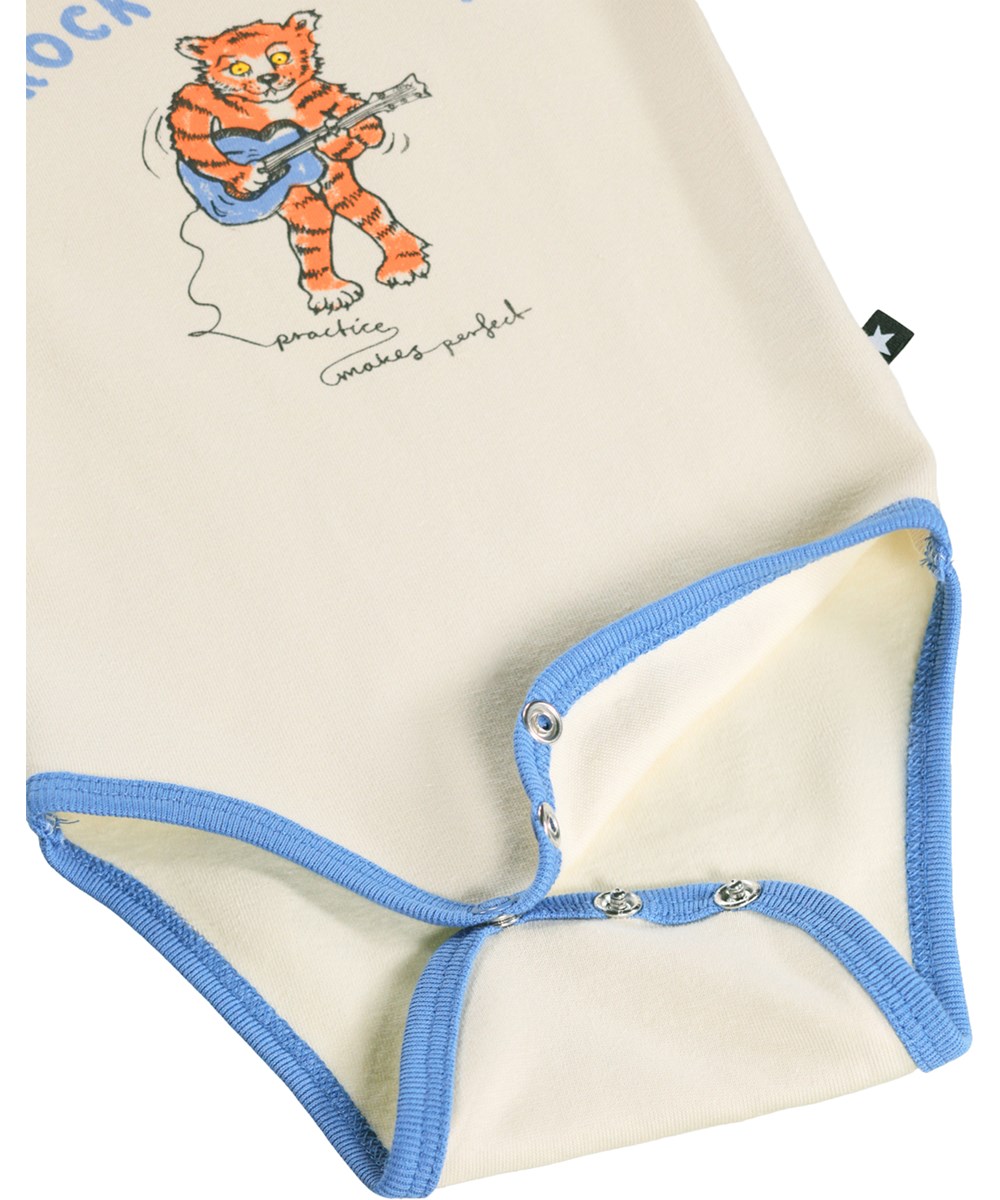 Fossie - Rock 'N' Roar - Beige bodysuit for the little ones made of organic cotton with short sleeves and tiger print 