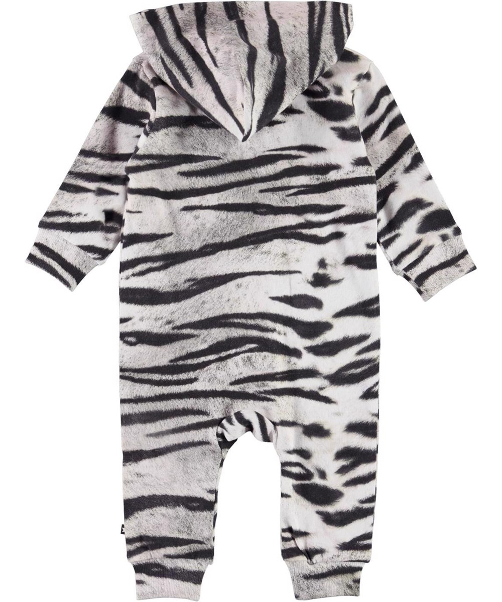 Fowo - Tiger White - Organic baby romper with black and white tiger print 