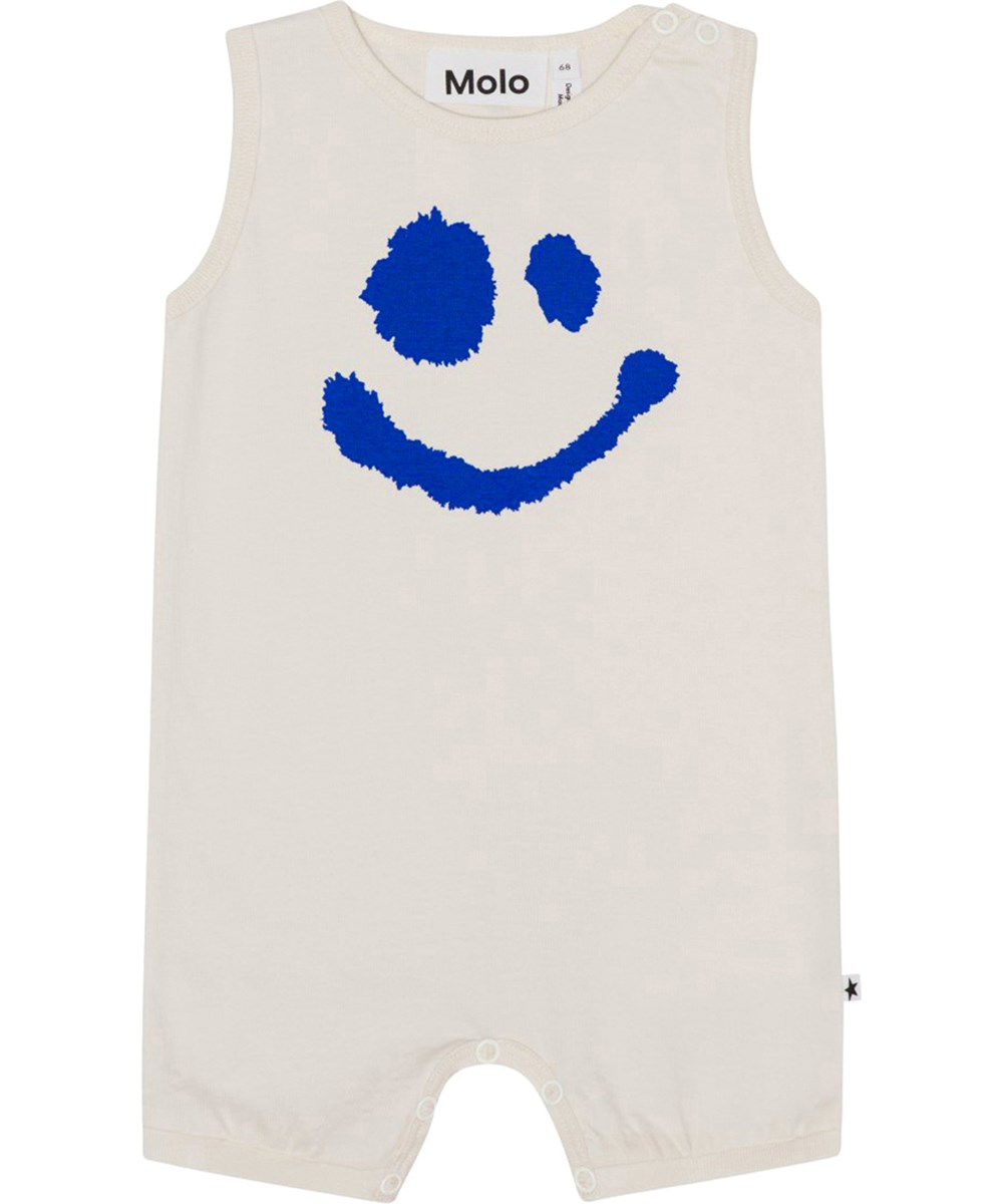 Fu - Sea Shell - White romper in organic cotton with a print of smiling faces