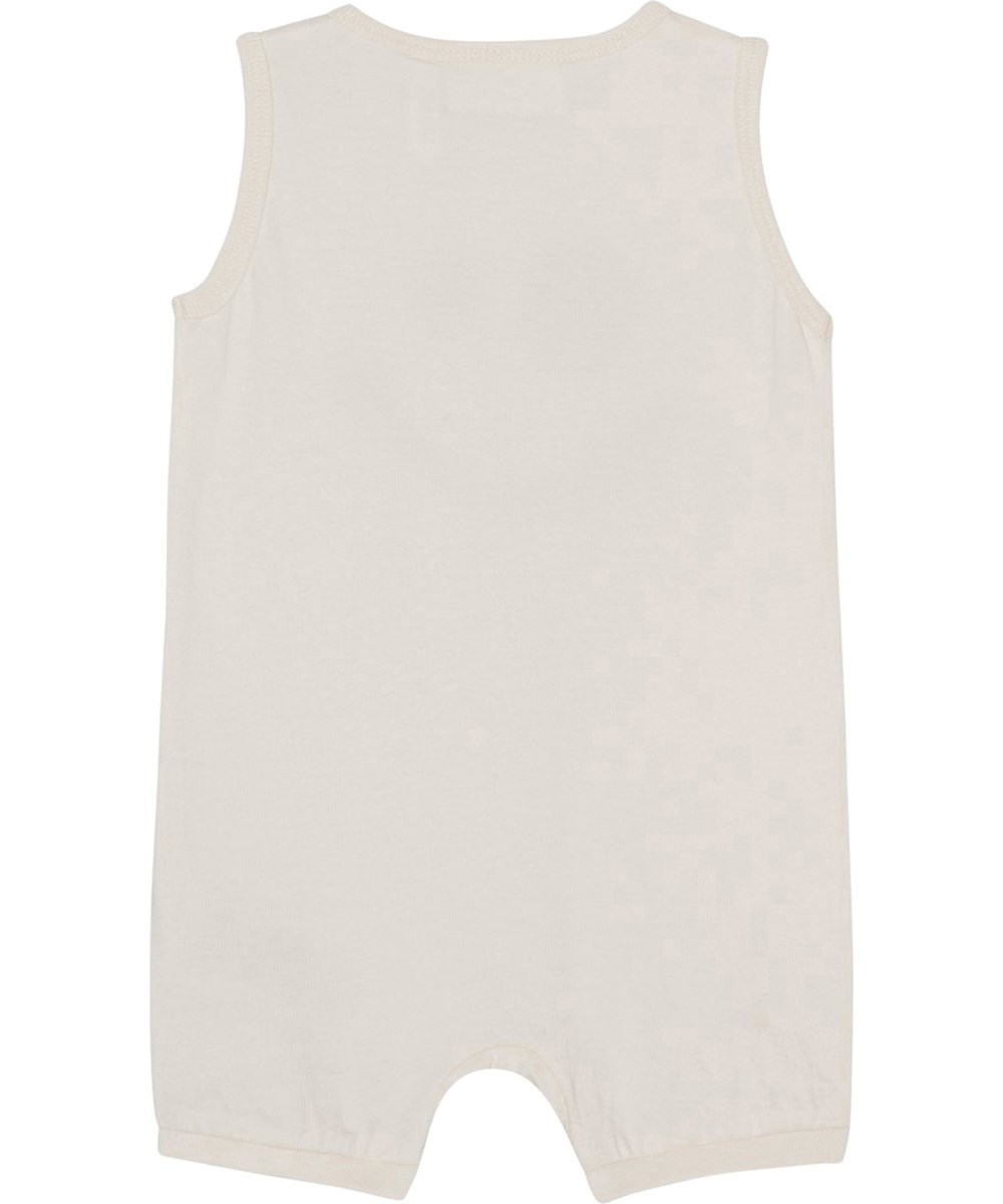 Fu - Sea Shell - White romper in organic cotton with a print of smiling faces
