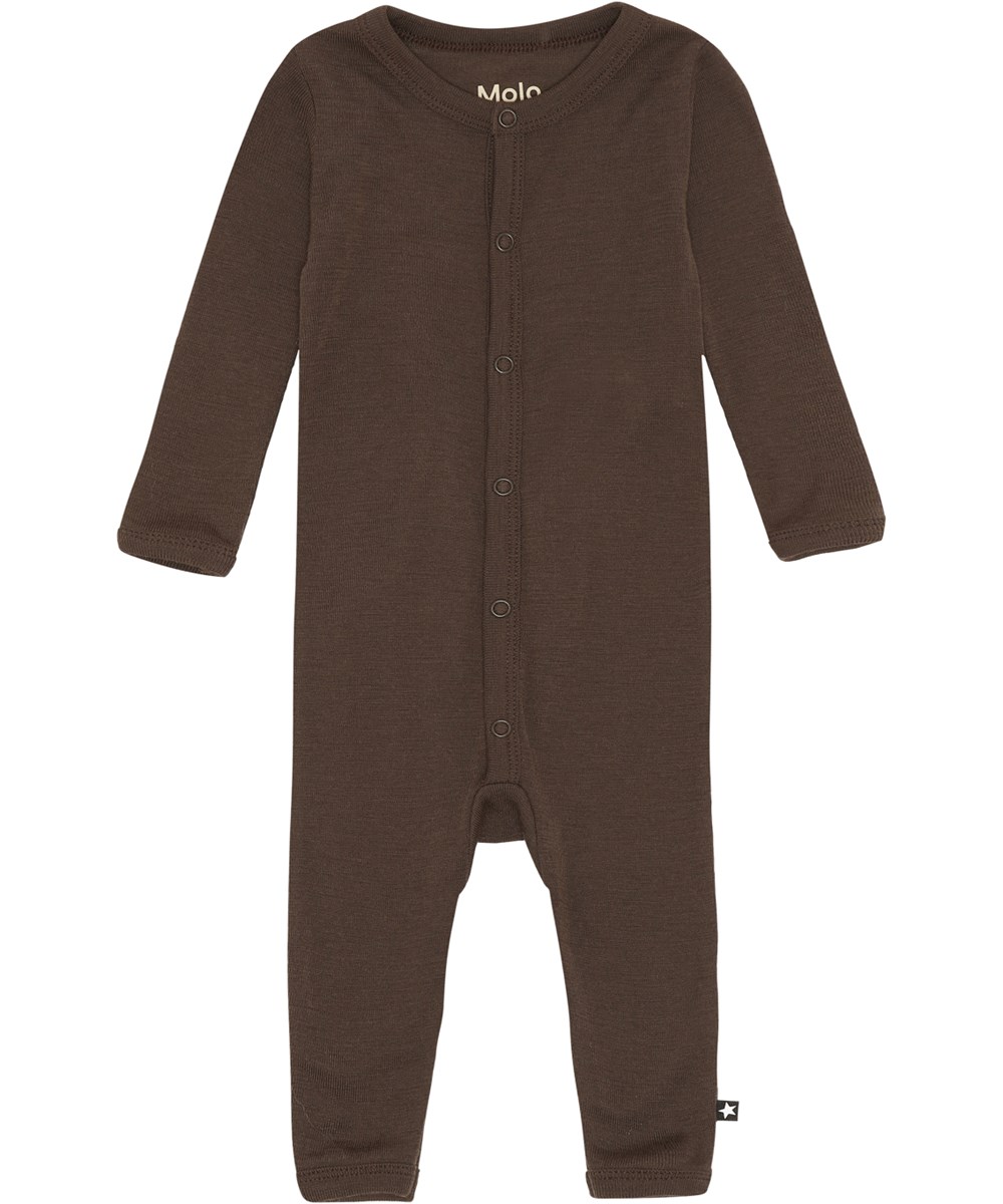 Fahari - Deep Oak - Brun uld babydragt med trykknapper