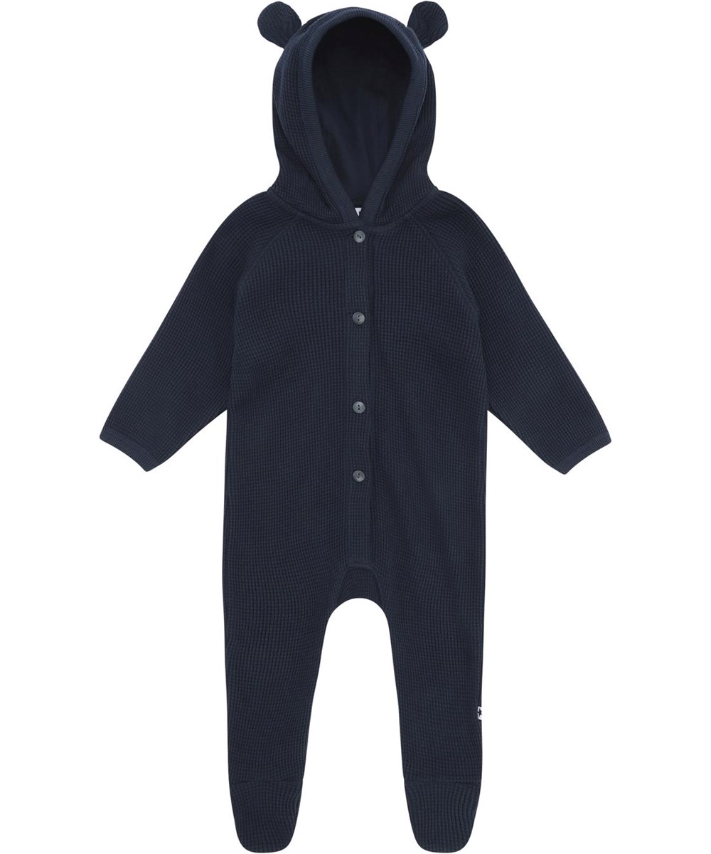 Faith - Dark Navy - Mørkeblå baby dragt med hætte og ører