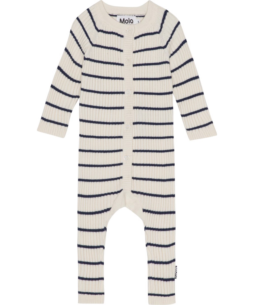 Farley - Cloud Stripe - Hvid babydragt med mørkeblå striber