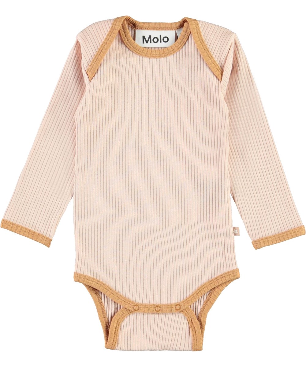 Faros - Cameo Rose - Økologisk lyserød baby body med brune kanter