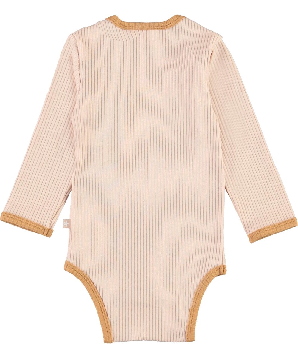 Faros - Cameo Rose - Økologisk lyserød baby body med brune kanter