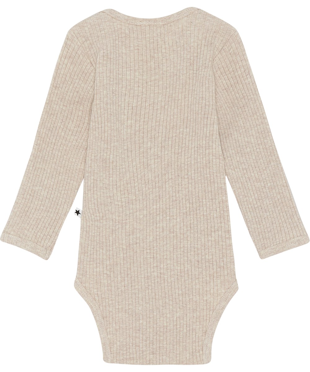 Faros - Oatmeal Melange - Økologisk beige unisex babybody i rib kvalitet