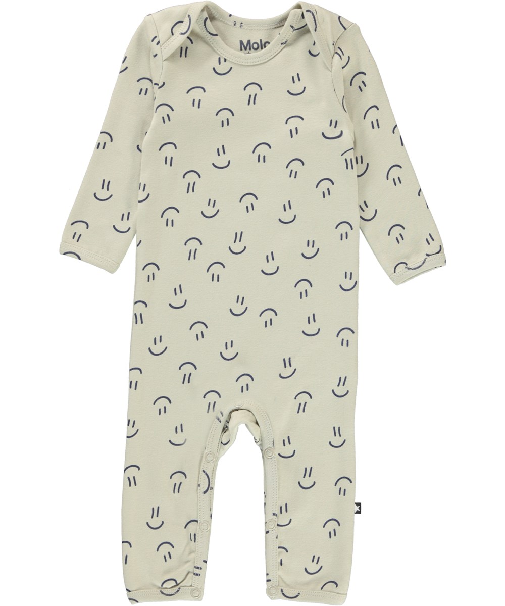 Faso - Happy Graphic - Økologisk beige babydragt med print af smileys