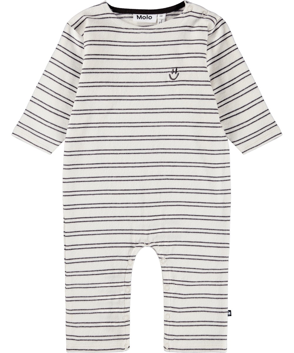 Flint - Cocoa Stripe - Heldragt i økologisk bomuld til baby, med striber i brune nuancer. 