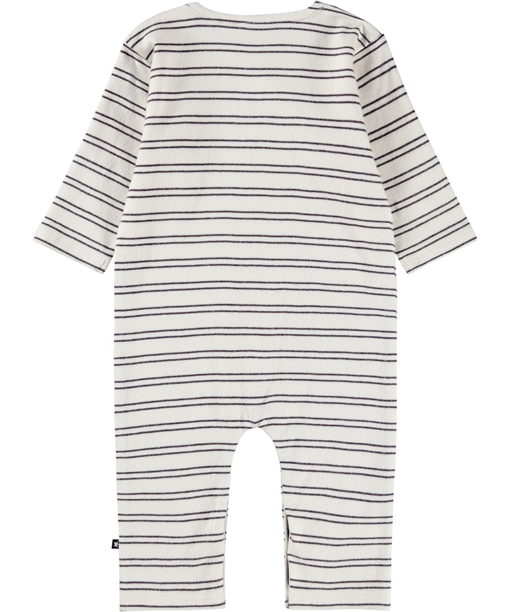 Flint - Cocoa Stripe - Heldragt i økologisk bomuld til baby, med striber i brune nuancer. 