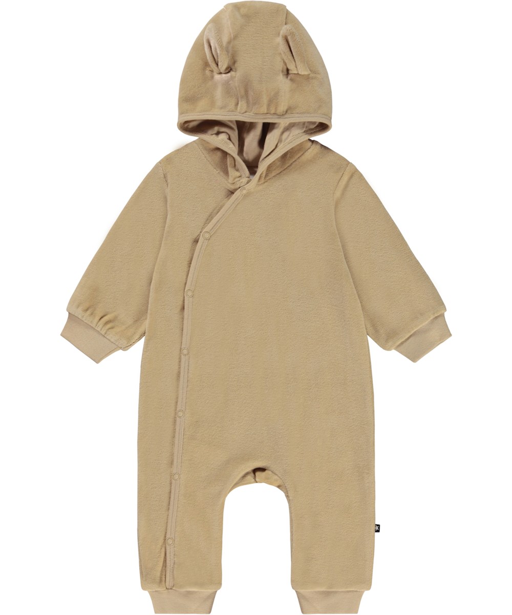 Floppy - Ridge - Beige økologisk babydragt med hætte