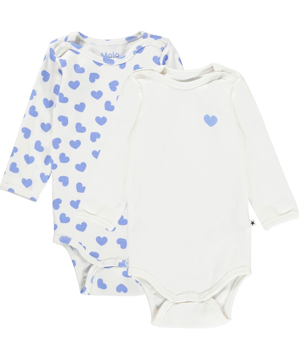 Foss 2-Pack - Pearled Hearts - Økologisk babybody 2-pack med blå hjerter