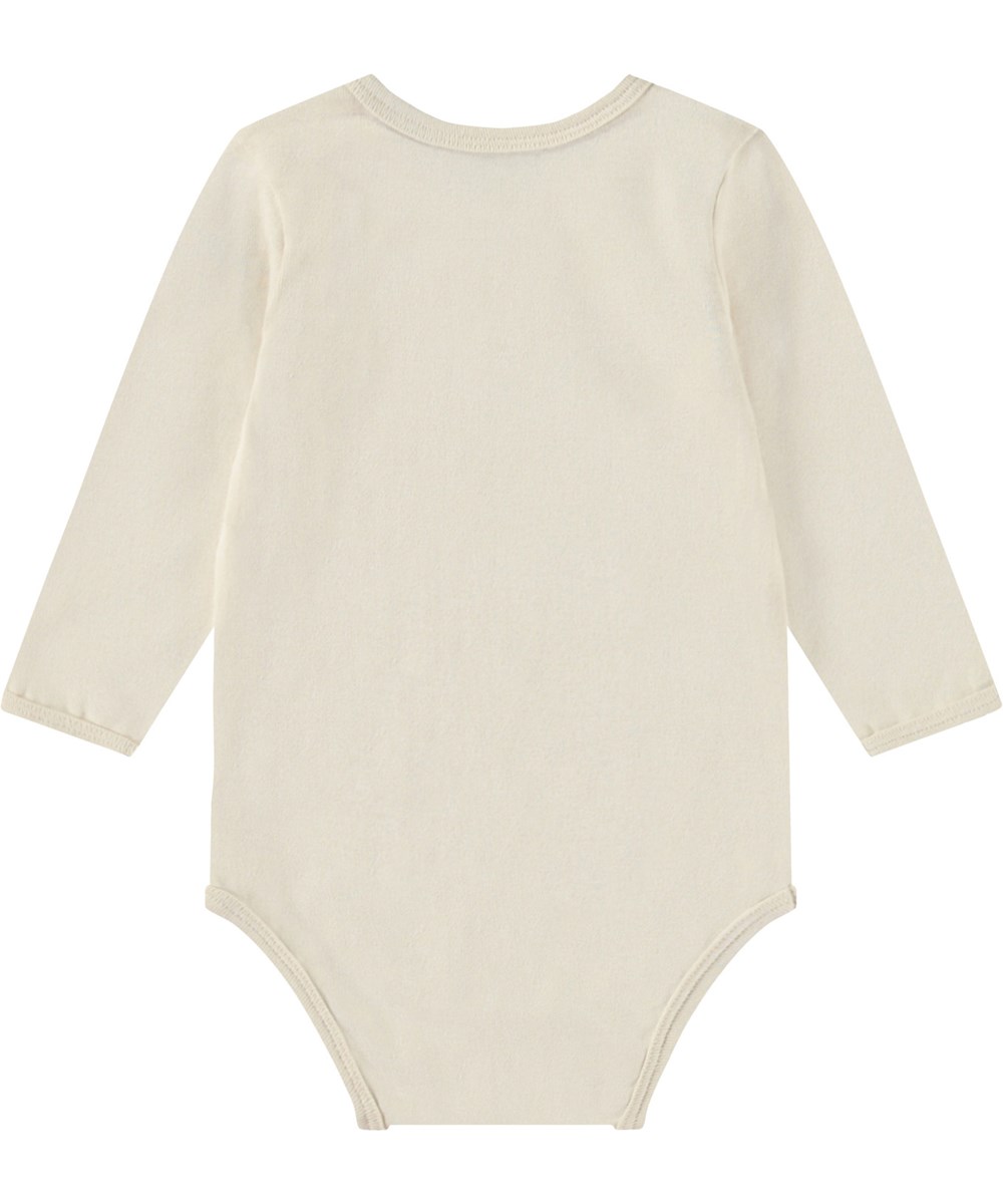 Foss - Babynanas Smile - Lys langærmet body i økologisk bomuld til baby med print af smilende ansigt med bananmund.