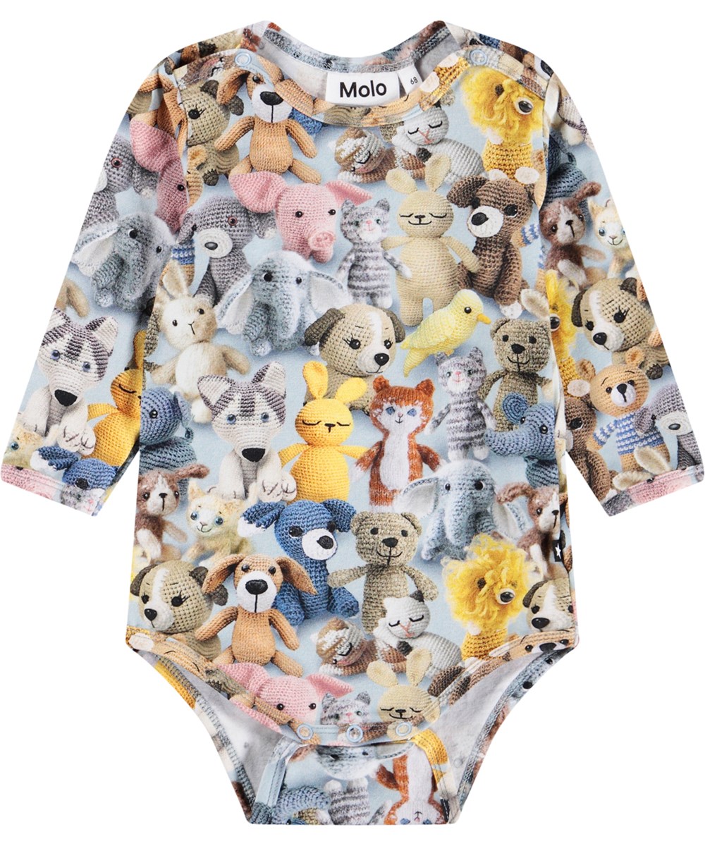 Foss - Crochet Cuties - Langærmet body i økologisk bomuld til baby med print af hæklede bamser. 