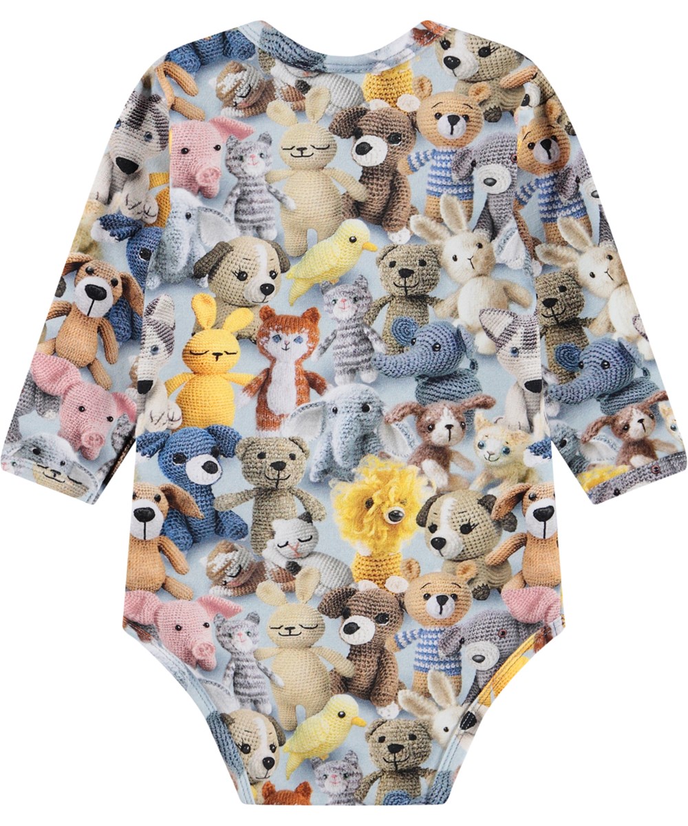 Foss - Crochet Cuties - Langærmet body i økologisk bomuld til baby med print af hæklede bamser. 
