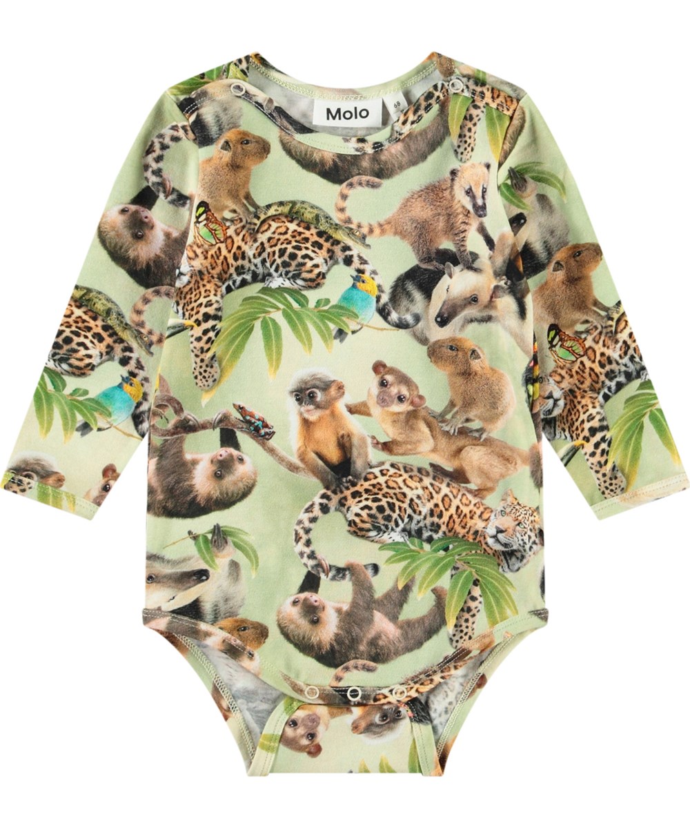 Foss - Jungle Cubs - Langærmet body i økologisk bomuld til baby med print af jungledyr.