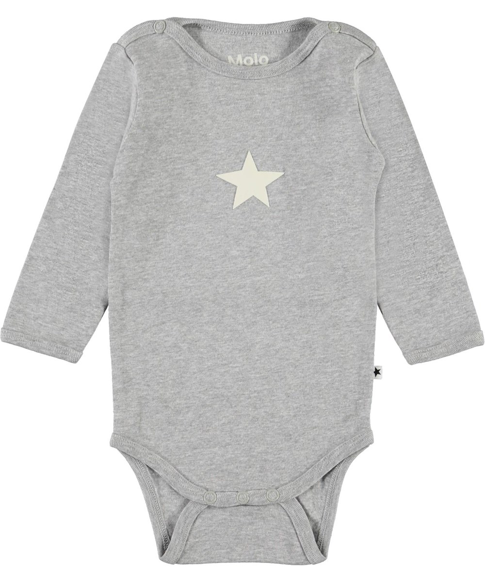 Foss - Light Grey Melange - Økologisk grå baby body stjerne