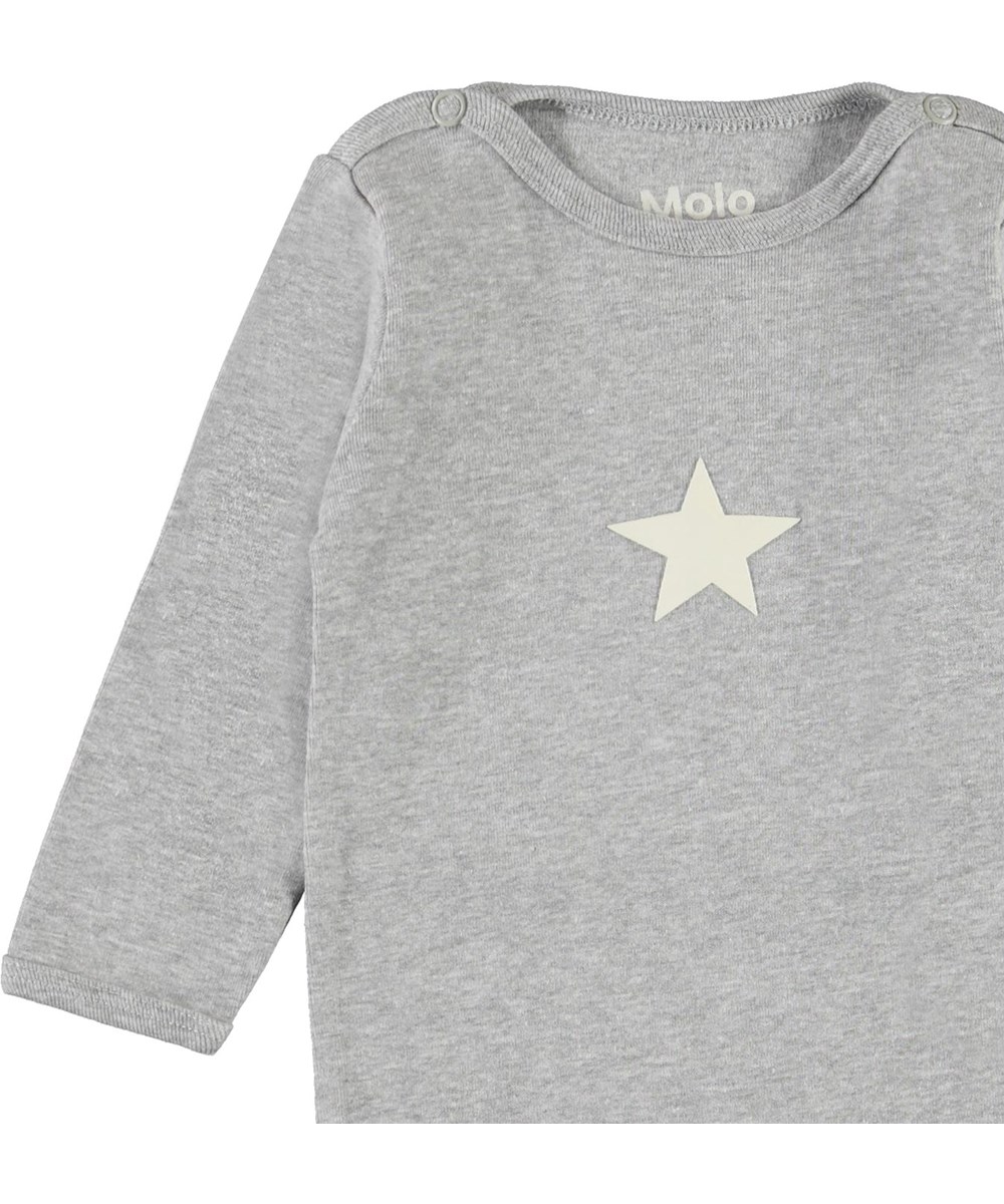 Foss - Light Grey Melange - Økologisk grå baby body stjerne